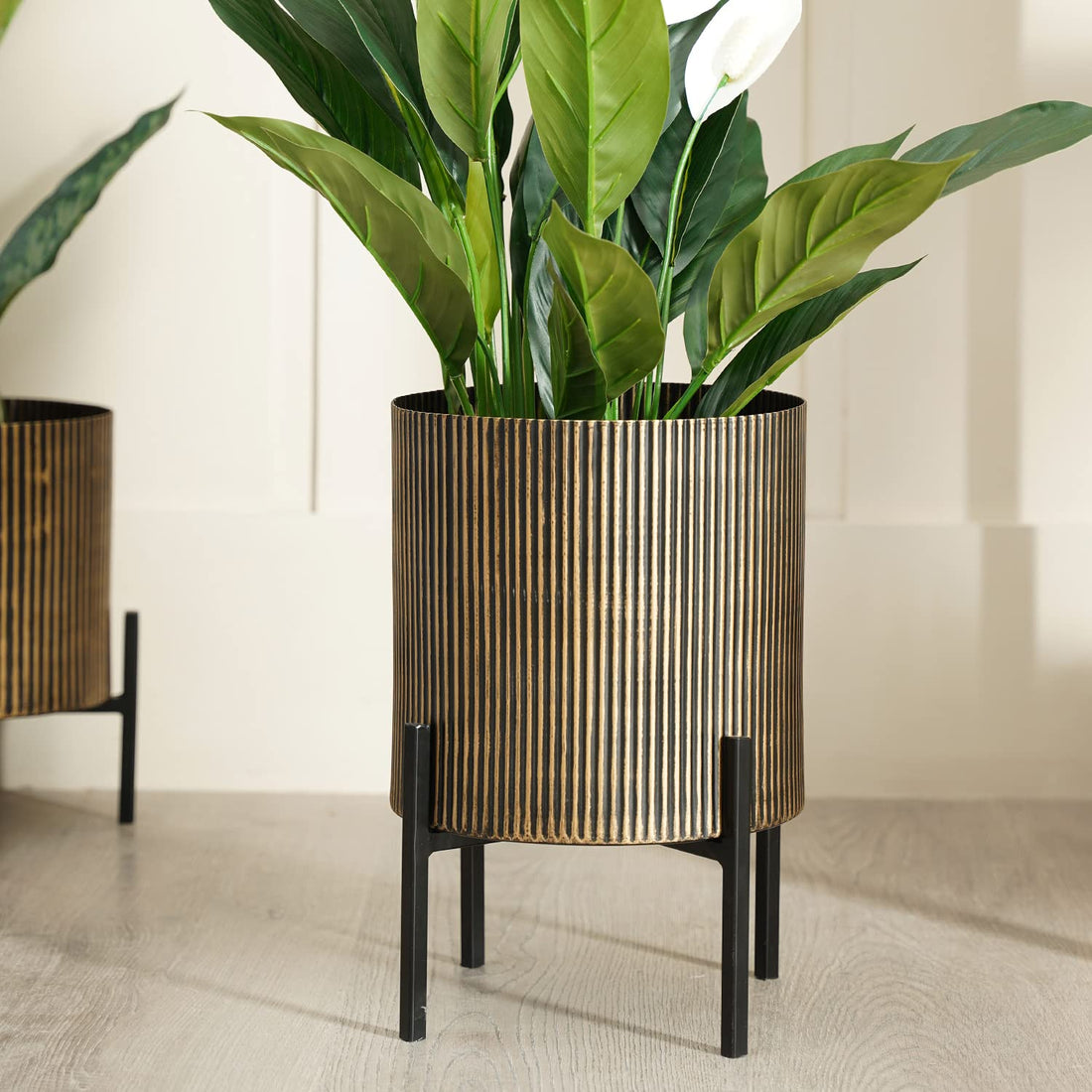 Pure Home + Living Black Iron Ribbed Planter With Stand
