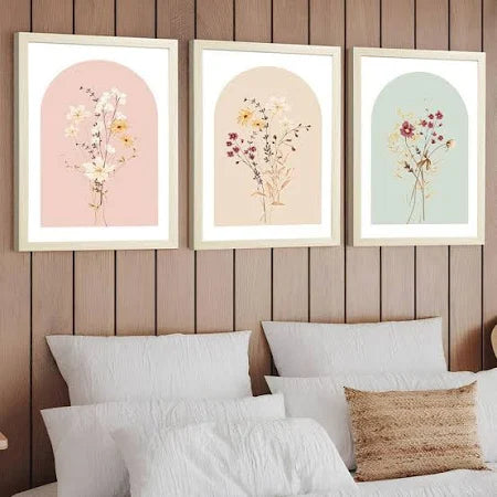 Sunny Wall Art - Set Of Three, Wood, Blue,Pink Wall Art & Paintings